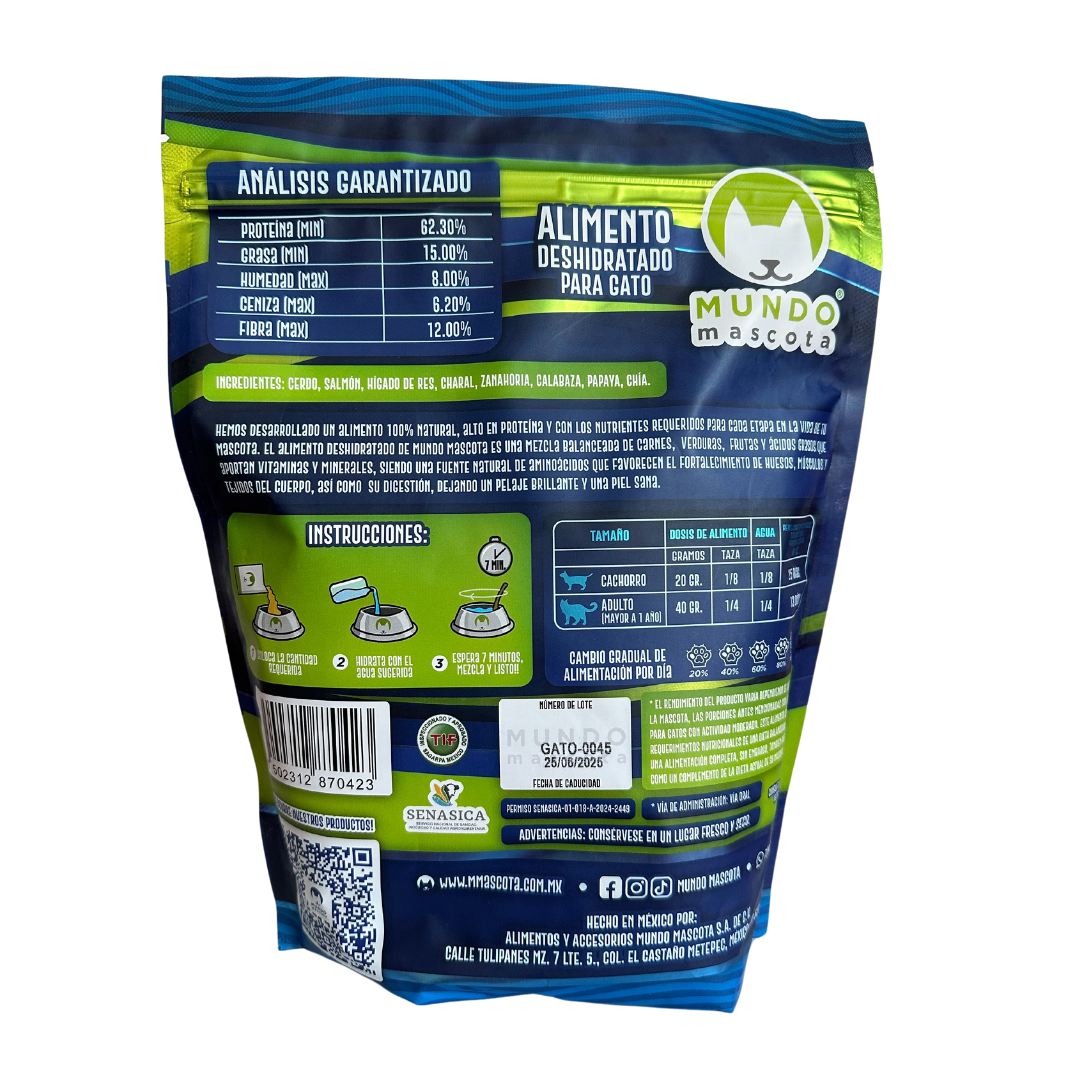 Mundo Mascota 1kg Alimento Deshidratado 100% Natural para Gato