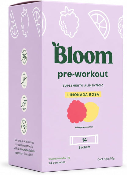 Bloom Pre-Workout Limonada Rosa Caja con 14 Sachets