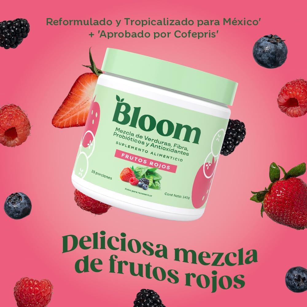 Bloom Mezcla de Verduras, Fibra, Probióticos y Antioxidantes Frutos Rojos 145 g
