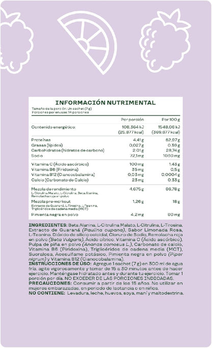 Bloom Pre-Workout Limonada Rosa Caja con 14 Sachets
