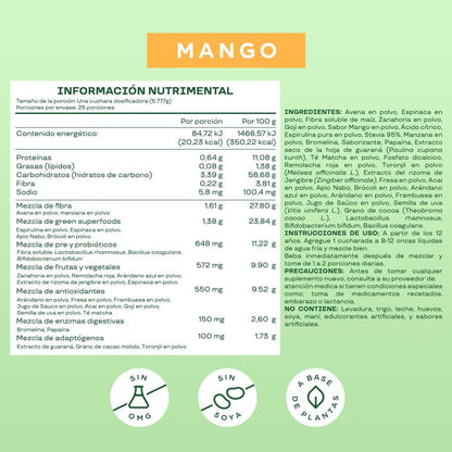 Bloom Mezcla de Verduras, Fibra, Probióticos y Antioxidantes Mango 145 g