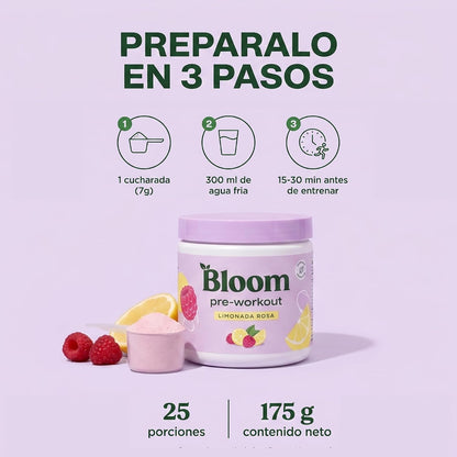 Bloom Pre-Workout Limonada Rosa 175 g | Energía, Enfoque y Máximo Rendimiento