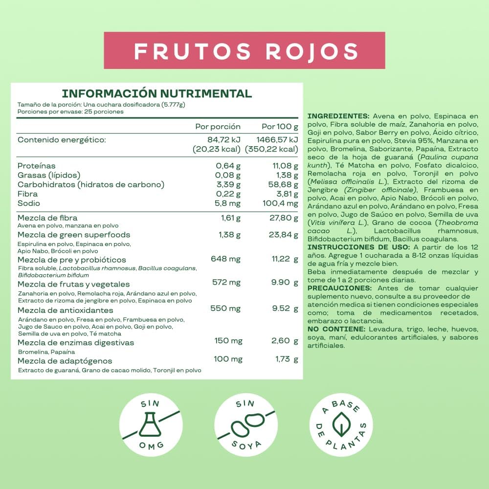 Bloom Mezcla de Verduras, Fibra, Probióticos y Antioxidantes Frutos Rojos 145 g
