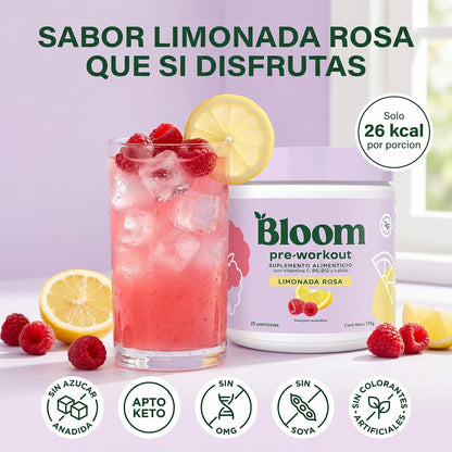 Bloom Pre-Workout Limonada Rosa 175 g | Energía, Enfoque y Máximo Rendimiento