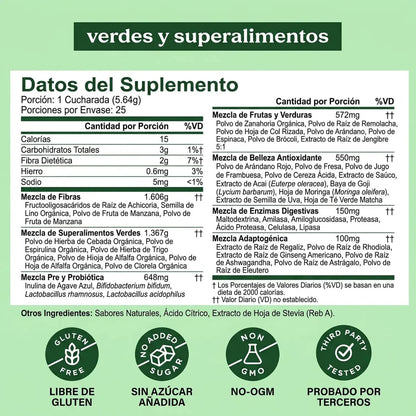 Bloom Mezcla de Verduras, Fibra, Probióticos y Antioxidantes Mix Sabores Caja con 15 Sachets